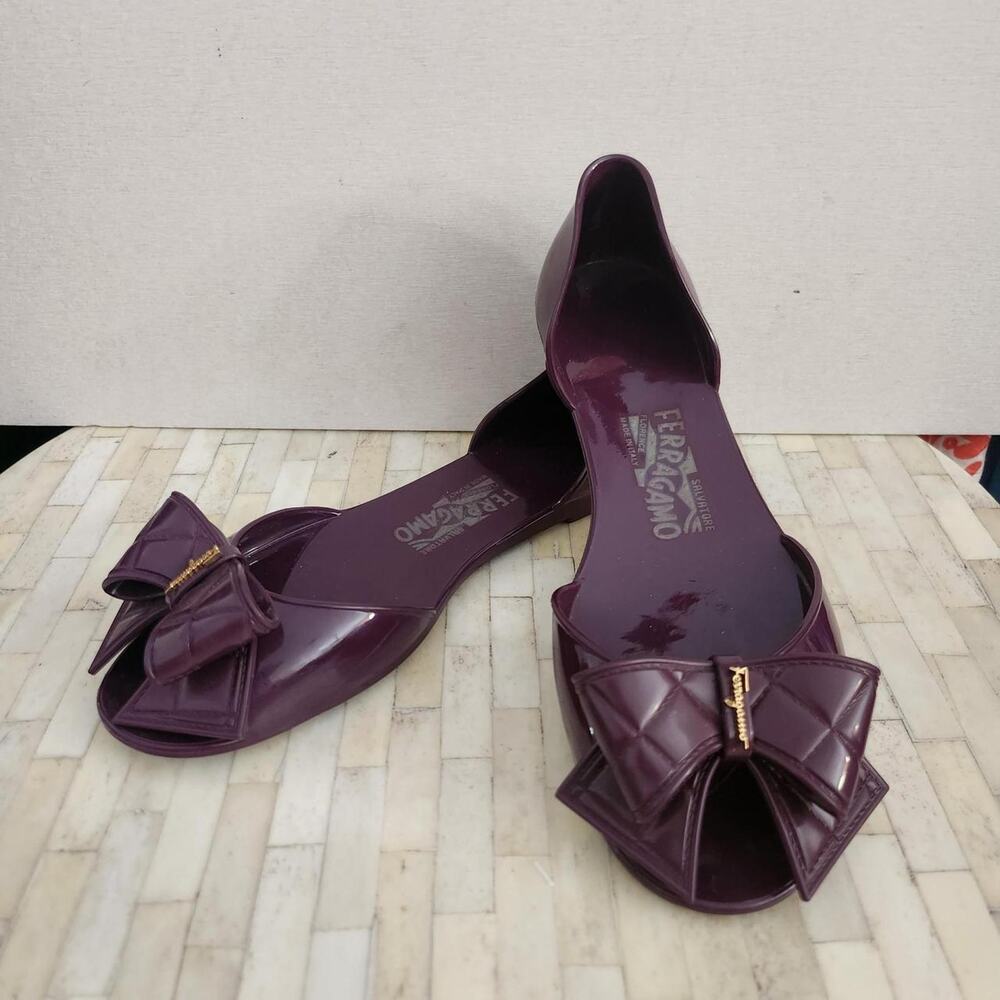 Salvatore Ferragamo Purple Jelly Barbados Bow Ballet Flats Size 8